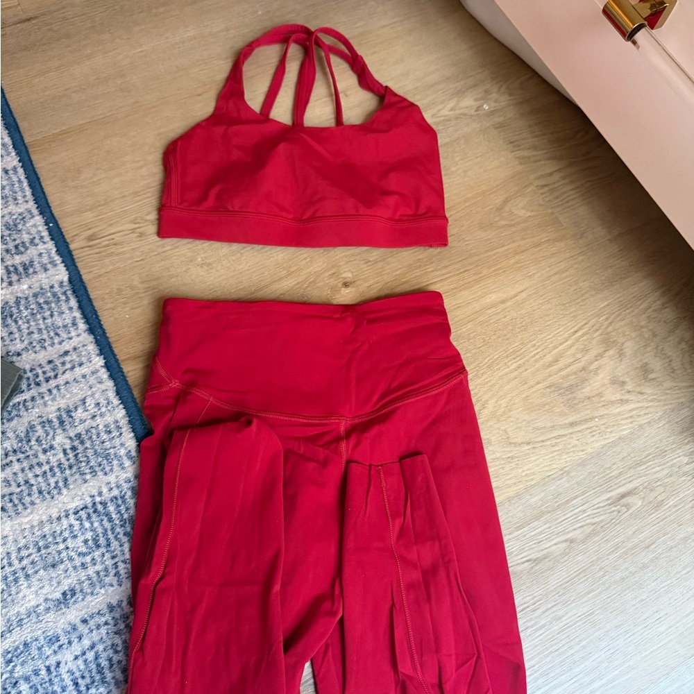 Lululemon Athletica Cherry Red Sports Bra and Leggings